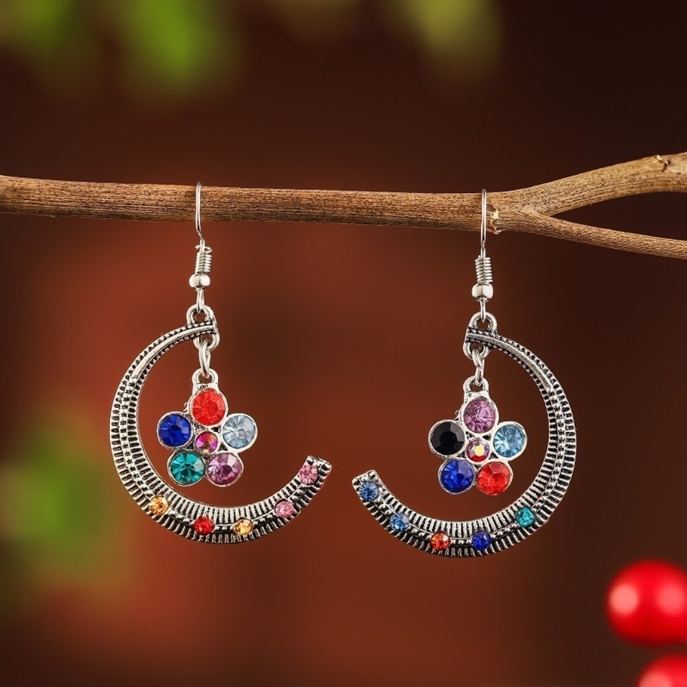 *TENYSI* Silver x Multicolor Moon Flower Fashion Earrings